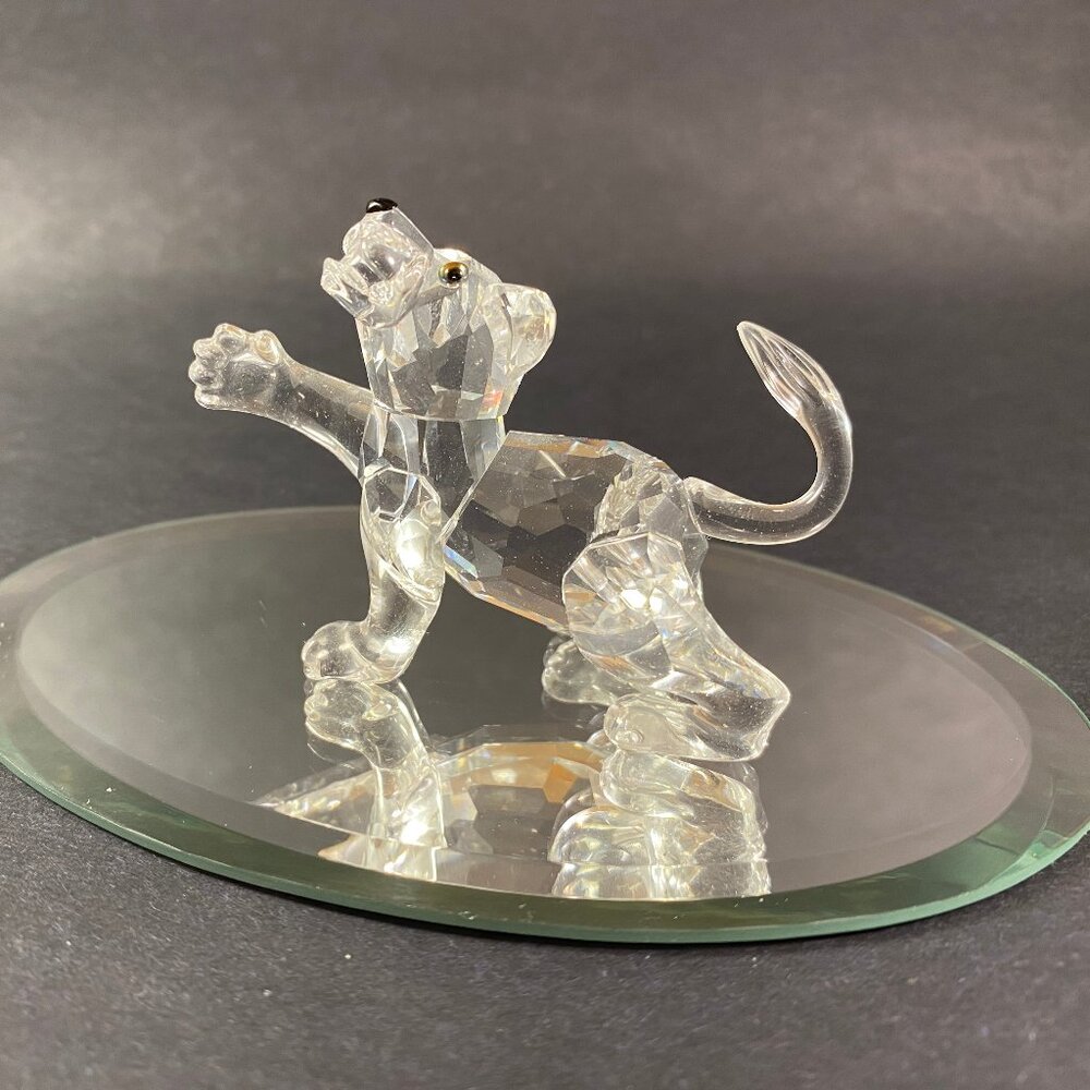 Swarovski Silver Crystal Figurine lion cub comes with display mirror- No box